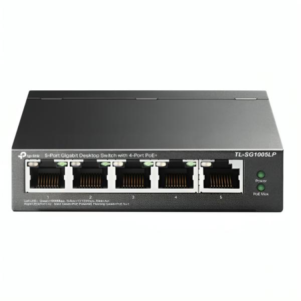 SWITCH TP LINK TL-SG1005LP(UN) 5 PUERTOS RJ45 GIGABIT / 4 PUERTOS POE 10/100/1000 MBPS NO ADMINISTRABLE GRIS