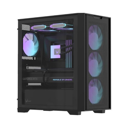 [CP3306] CASE RGB FORMULA V LINE AIR MESH GX600 PLUS MID TOWER 4X120MM ARGB VIDRIO TEMPLADO Y MALLA FRONTAL SIN FUENTE DE PODER 4711401668909 NEGRO