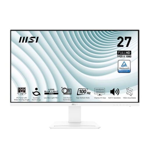 [DV1019] MONITOR MSI PRO MP273AW PLANO 27 PULG 1920 X 1080 IPS 100HZ FREESYNC HDMI Y DISPLAYPORT 9S6-3PB4CH-088 BLANCO
