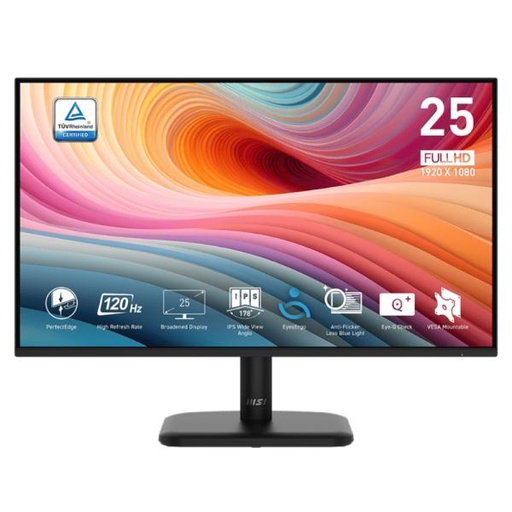 [DV1069] MONITOR GAMING MSI PRO MP251L E2 25 PULG PLANO 1920 X1080 120 HZ ANTI-GLARE HDMI Y VGA 9S6-3PD2CM-021 NEGRO