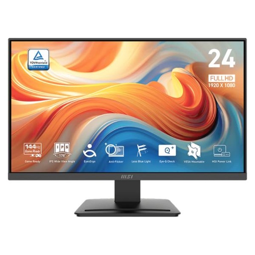 [DV1094] MONITOR GAMING MSI PRO MP243L E14 23.8 PULG PLANO 1920 X 1080 144HZ ANTI-GLARE HDMI Y D-SUB 9S6-3PE1CH-005 NEGRO NEGRO