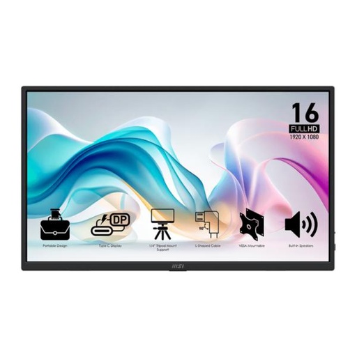 [DV1102] MONITOR MSI PRO MP165 E6 15.6 PULG PLANO 1920 X 1080 60HZ IPS 9S6-3PE50M-004 NEGRO