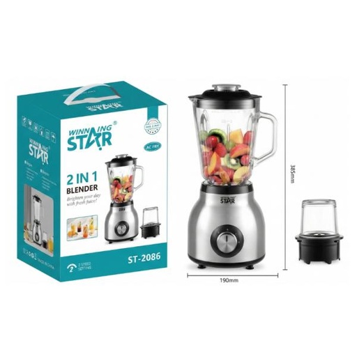 [ED1001] LICUADORA WINNING STAR ST-2086 2 EN 1 300W 1.5L ZZJ-1666-WST-110V-14513 PLATEADO / NEGRO