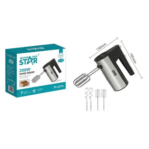 [ED1006] BATIDORA DE MANO WINNING STAR ST-2273 200W 5 VELOCIDADES DDJ-1743-WST-110V-38501 PLATEADO / NEGRO