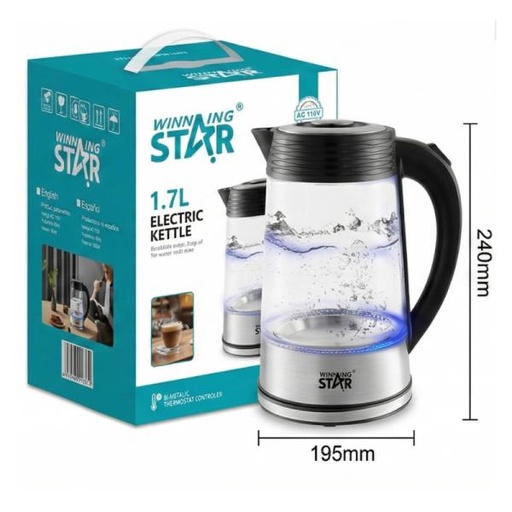 [ED1012] HERVIDOR DE VIDRIO ELÉCTRICO WINNING STAR ST-2067 1000W 1.8L RSH-1757-WST-110V-13719