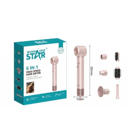 [ED2002] SECADORA DE CABELLO MULTIFUNCIONAL WINNING STAR 6 EN 1 1300W ST-2292 DCF-1716-WST-110V-17590 ROSADO