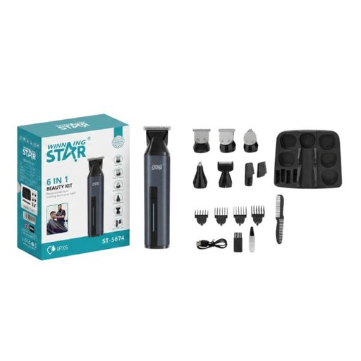 [ED2005] CORTADORA DE CABELLO WINNING STAR ST-5674 6 EN 1 6W LFJ-975-WST-17658 NEGRO