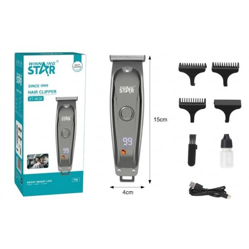[ED2008] CORTADORA DE CABELLO WINNING STAR ST-5638 3W CARGA USB-C LFJ-705-WST-16979 PLATEADO