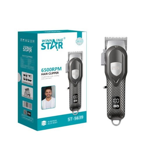 [ED2014] CORTADORA DE CABELLO WINNING STAR ST-5639 RECARGABLE PANTALLA DIGITAL / 5 W LFJ-761-WST-15884 PLATEADO