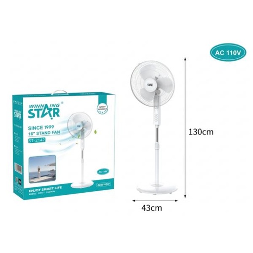 [ED3007] VENTILADOR DE PIE 16 PULG WINNING STAR ST-2142 3 VELOCIDADES DFS-1013-WST-110V-17417 BLANCO