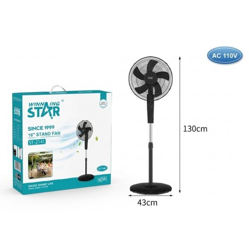 [ED3008] VENTILADOR DE PIE 16 PULG WINNING STAR ST-2141 3 VELOCIDADES DFS-766-WST-110V-17063 NEGRO