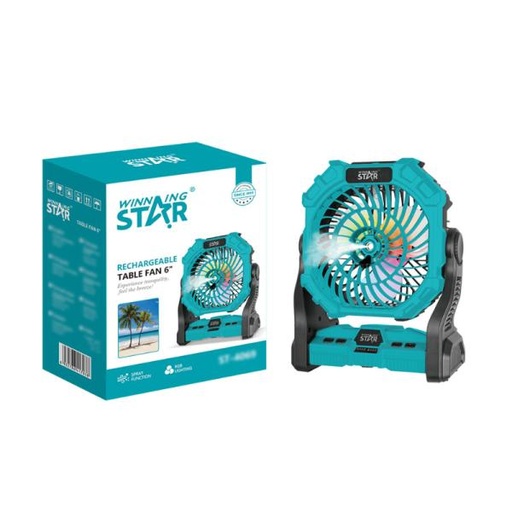 [ED3020] VENTILADOR DE MESA RECARGABLE WINNING STAR ST-4069 6W DFS-1042-WST-17386 TURQUESA / NEGRO