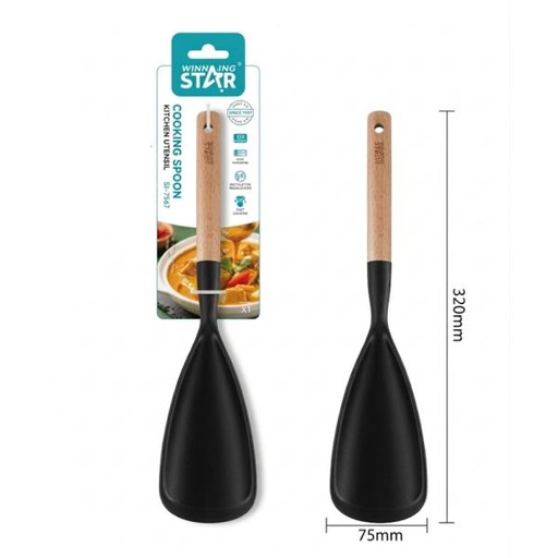 [ED4014] CUCHARA DE COCINA WINNING STAR ST-7557 SILICONA / NYLON / MADERA GC-1649-WST-38864 NEGRO / MADERA