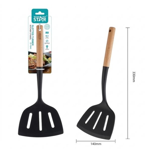 [ED4016] ESPÁTULA RANURADA WINNING STAR ST-7549 SILICONA / NYLON / MADERA LC-1641-WST-38864 NEGRO / MADERA
