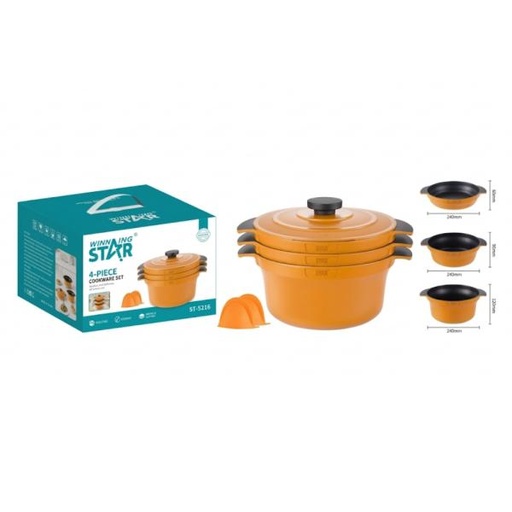 [ED4021] SET DE OLLAS WINNING STAR ST-5216 ALUMINIO 4 PIEZAS GUO-1761-WST-18643 NARANJA