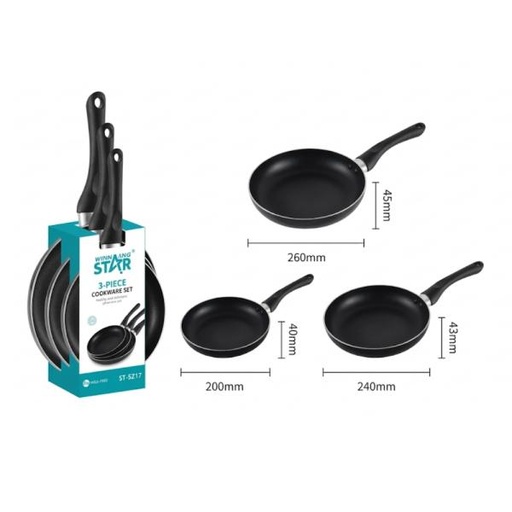 [ED4030] SET DE SARTENES WINNING STAR ST-5217 ALUMINIO 3 PIEZAS GUO-1762-WST-18642 NEGRO