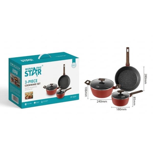 [ED4038] SET DE OLLAS WINNING STAR ST-5231 ALUMINIO 3 PIEZAS GUO-1776-WST-18642 ROJO