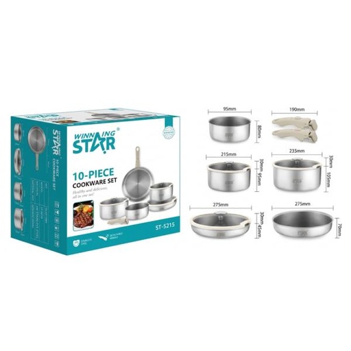 [ED4039] SET DE OLLAS WINNING STAR ST-5215 ALEACION ALUMINIO + ACERO 6 PIEZAS GUO-1083-WST-15595 PLATEADO