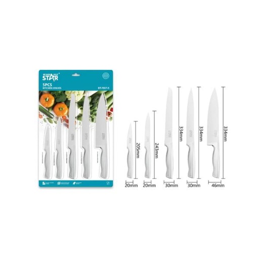 [ED4049] SET DE CUCHILLOS WINNING STAR ST-7807-5 ACERO INOXIDABLE 3CR13 Y POLIPROPILENO 5 PIEZAS PLATEADO