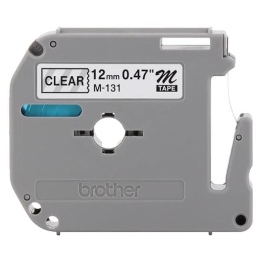 [IM1020] CINTA BROTHER M131 NO LAMINADA NEGRO SOBRE TRANSPARENTE DE 12MM NEGRO/TRANSPARENTE