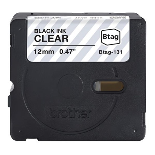 [IM1042] CINTA DE ETIQUETADO BROTHER BTAG131 12MM X 4M COMPATIBLE CON P-TOUCH NEGRO SOBRE FONDO TRANSPARENTE