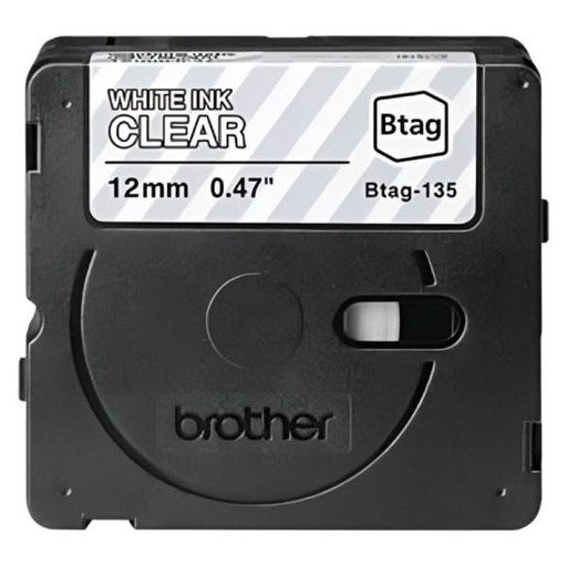 [IM1069] CINTA DE ETIQUETADO BROTHER BTAG135 12MM X 4M COMPATIBLE CON P-TOUCH BLANCO SOBRE FONDO TRANSPARENTE