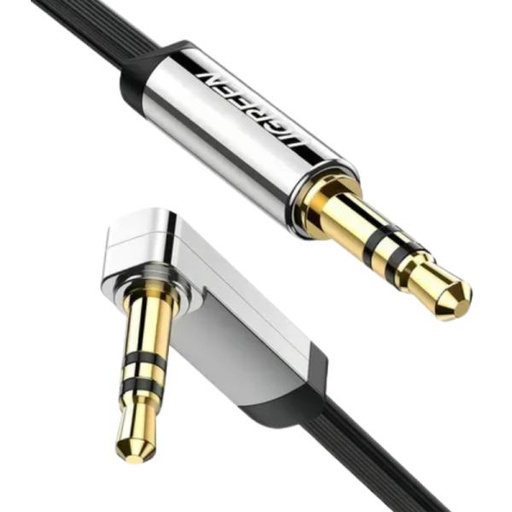 [AC3142] CABLE UGREEN AV119 3.5MM MACHO RECTO A MACHO ÁNGULO PLANO 1M 10597 NEGRO