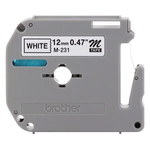 [IM1082] CINTA BROTHER M231 12MM X 8M COMPATBILE CON P-TOUCH FONDO BLANCO SOBRE NEGRO