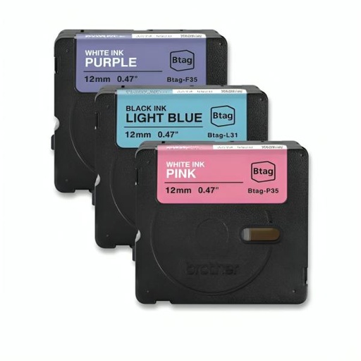 [IM1086] CINTA PARA ETIQUETADORA BROTHER BTAG3M02 12MM X 4M BTAG 3PK BLANCO/PURPURA NEGRO/AZUL CLARO BLANCO/ROSADO