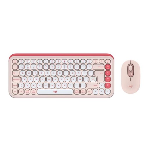 [PF3003] TECLADO Y MOUSE LOGITECH POP ICON COMBO MEMBRANA INALÁMBRICO BLUETOOTH ESPAÑOL 920-013053 ROSADO