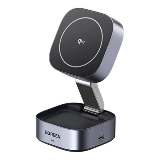 [AC6028] CARGADOR INALAMBRICO 2 EN 1 UGREEN W702 15W MAGNETICO Y PLEGABLE CARGA RAPIDA PARA APPLE 35316 GRIS