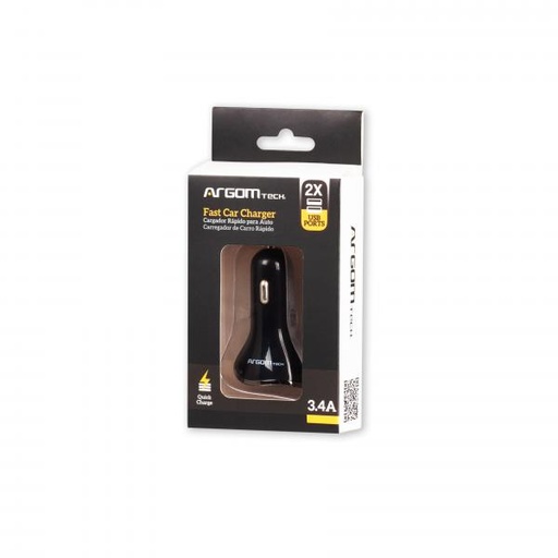 [1214012] CARGADOR ARGOM USB PARA AUTO 2 PUERTOS USB ARG-AC-0117BK