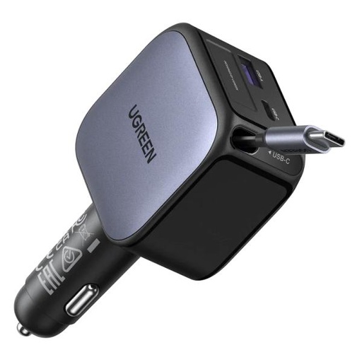 [AC13017] CARGADOR DE CARRO RETRACTIL UGREEN EC602 60W USB-C + USB-A 55212B