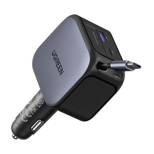 [AC13018] CARGADOR DE CARRO UGREEN EC604 RETRÁCTIL 2X USB-C + USB-A 55910B
