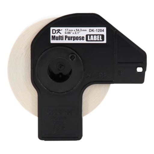 [IM1044] ROLLO DE ETIQUETA BROTHER MULTIPROPOSITO DK1204 17MM X 54MM / 400 ETIQUETAS COMPATIBLE CON IMPRESORAS QL PAPEL BLANCO CON TEXTO NEGRO