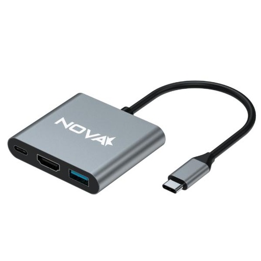 [AC10018] HUB NOVA AHU2S340001C 3 EN 1 USB-C 1 PUERTO USB-C 1 PUERTO USB-A 3.0 Y 1 PUERTO HDMI 4K PLATEADO