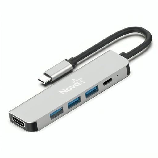 [AC10019] HUB NOVA FAA382CU002C 5 EN 1 USB-C 1 PUERTO USB-A 3.0 2 PUERTOS USB-A 2.0 1 PUERTO USB-C Y 1 PUERTO HDMI 4K PLATEADO