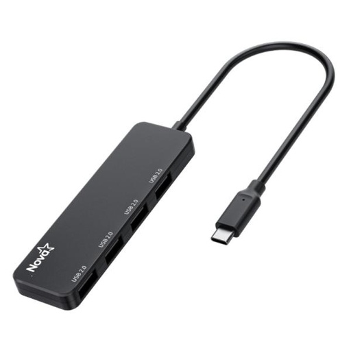 [AC10021] HUB NOVA AHB1S240002C 4 EN 1 USB-C 4 PUERTOS UBS-A 2.0  480MBPS NEGRO