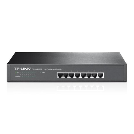 [31005] SWITCH TP LINK TL-SG1008 8 PUERTOS GIGABIT 10/100/1000 MBPS NO ADMINISTRABLE RACKMOUNT NEGRO