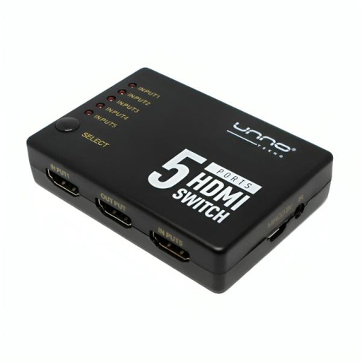 [3102018] SWITCH UNNO TEKNO HB1203BK SWITCH HDMI 5 PUERTOS 4K 60HZ NO ADMINISTRABLE NEGRO