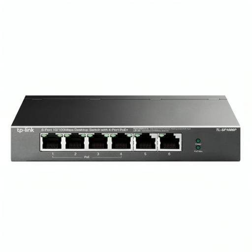 [3102337] SWITCH TP LINK TL-SF1006P(UN) 4 PUERTOS PoE+ Y 2 PUERTOS FAST ETHERNET 10/100 MBPS NO ADMINISTRABLE NEGRO
