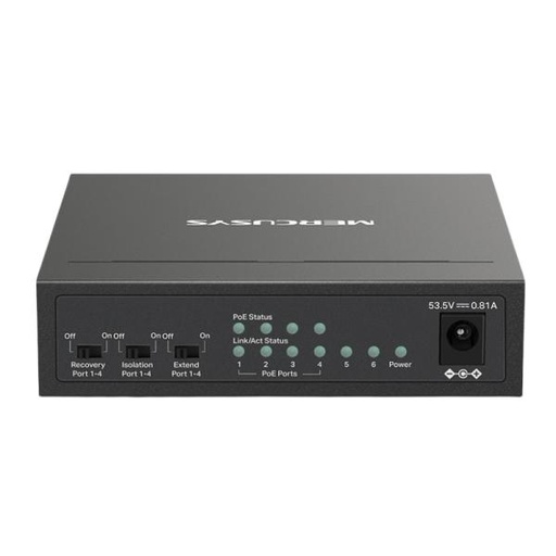 [RC5048] SWITCH MERCUSYS MS106LP(UN) 4 PUERTOS POE+ / 2 PUERTOS FAST ETHERNET 10/100 MBPS NO ADMINISTRABLE NEGRO