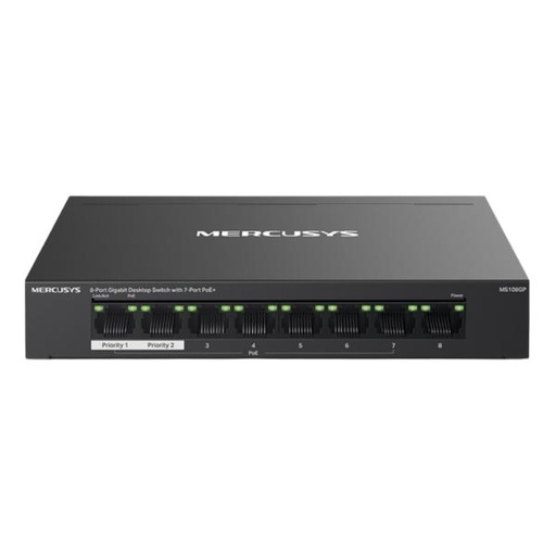 [RC5082] SWITCH MERCUSYS MS108GP(UN) 8 PUERTOS RJ45 GIGABIT 7 CON POE+ 10/100/1000 MBPS NO ADMINISTRABLE