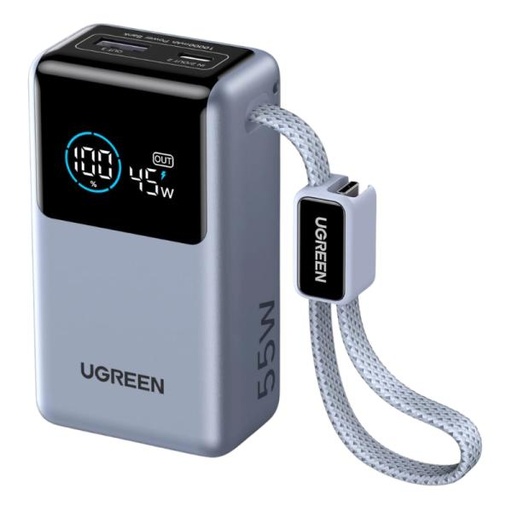 [RE3028] POWER BANK UGREEN PB727 NEXODE PRO 10000MAH CABLE USB-C INTEGRADO CON PANTALLA DIGITAL Y CARGA RÁPIDA 55W 75701B GRIS