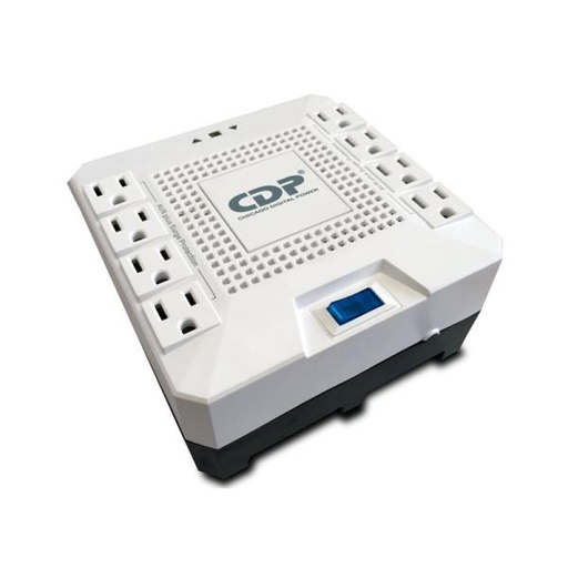 [2002009] REGULADOR DE VOLTAJE CDP R-AVR1808 1800VA 1000W 8 TOMAS 90?144 VCA PROTECCIÓN DE DATOS AVR BLANCO / NEGRO
