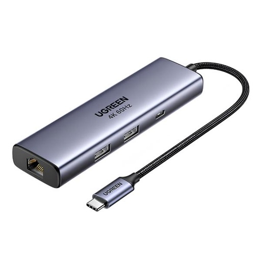 [AC10054] HUB UGREEN CM512 USB-C 6 EN 1 1 DISPLAYPORT 4K@60HZ / 2 USB-A / 1 USB-C DATA / 1 RJ45 GIGABIT / 1 USB-C PD 100W 5GBPS 75643