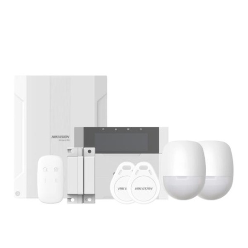 [SG1005] KIT DE ALARMA HIKVISION DS-PHA64-KIT-WB(B)(O-STD)(E) HASTA 64 ZONAS WI-FI 2.4 GHZ / MODULOS MOVILES OPCIONALES CABLEADO / HIBRIDO BLANCO