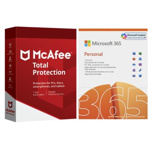 [SW3013] MICROSOFT OFFICE 365 PERSONAL QQ2-00008 CON ANTI-VIRUS MCAFEE TOTAL PROTECTION MTP0ALIX1RAPD BUNDLE1001