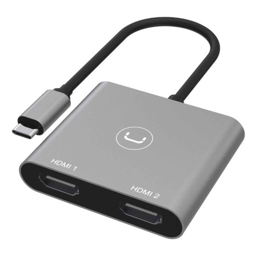 [AC10064] ADAPTADOR UNNO TEKNO HB1103GY USB-C 2X HDMI SOPORTE 4K Y PLUG & PLAY GRIS