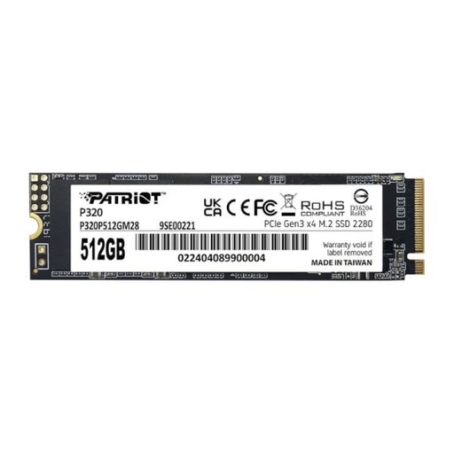 [AM4012] HD INTERNO SOLIDO 512GB PATRIOT P320 M.2 2280 PCIE GEN3 X4 3000MB/S / 2200MB/S P320P512GM28 NEGRO